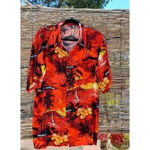 Vintage Orange Red Sunset Tropical Shirt XL Luau Party Beach Travel Caribbean